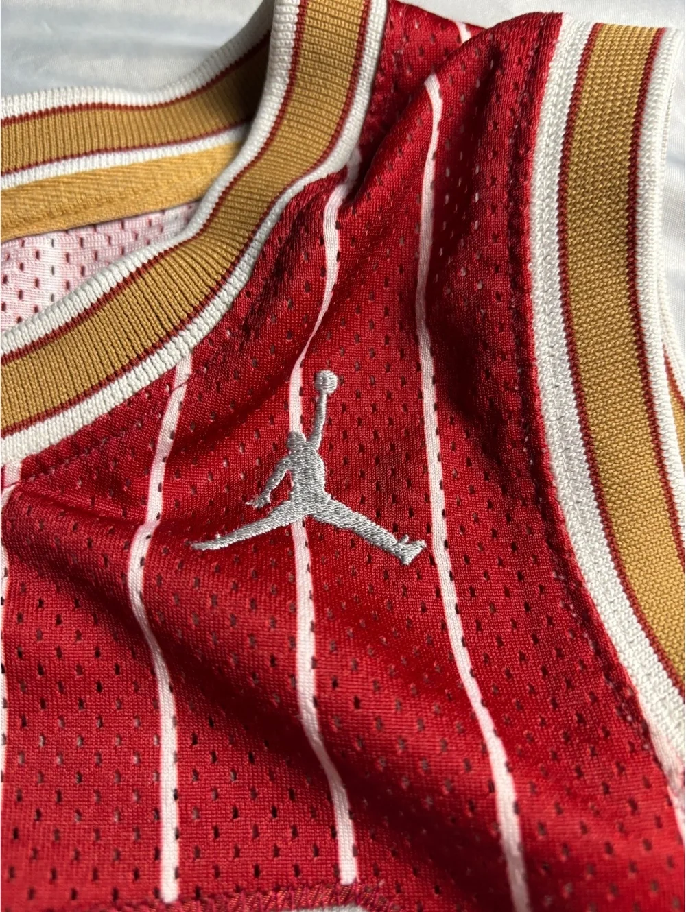 Jordan Red Pinstripe Basketball Jersey with Number 23